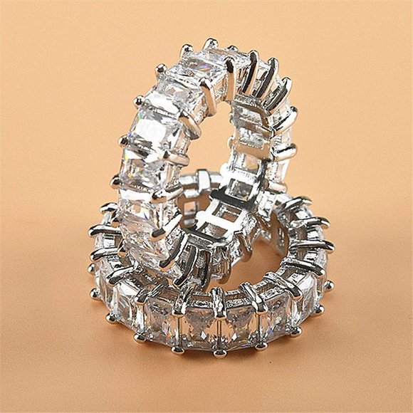 NEW 925 Silver Baguette Diamond Full Eternity Ring - Picture 6 of 14